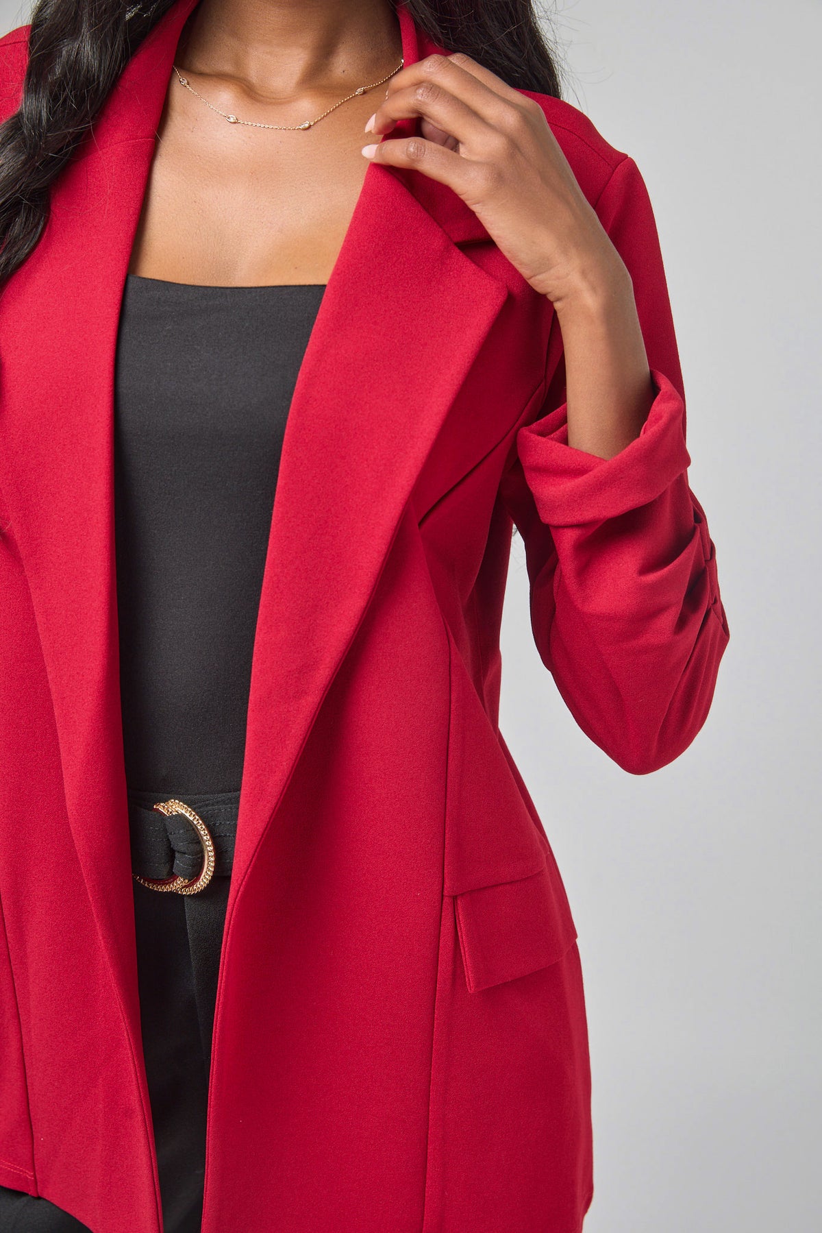 Stretch Crepe Blazer with Ruched Sleeves