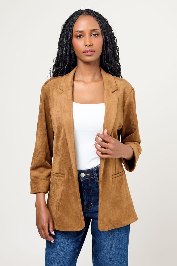 Faux Suede 3/4 Sleeve Blazer