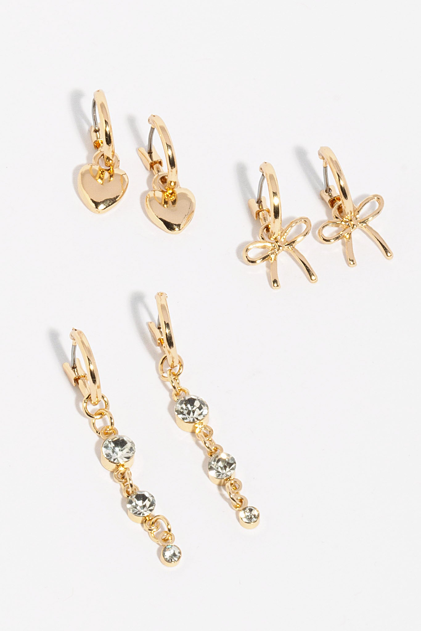 Bow, Heart and Rhinestone Mini Hoop Earring Set