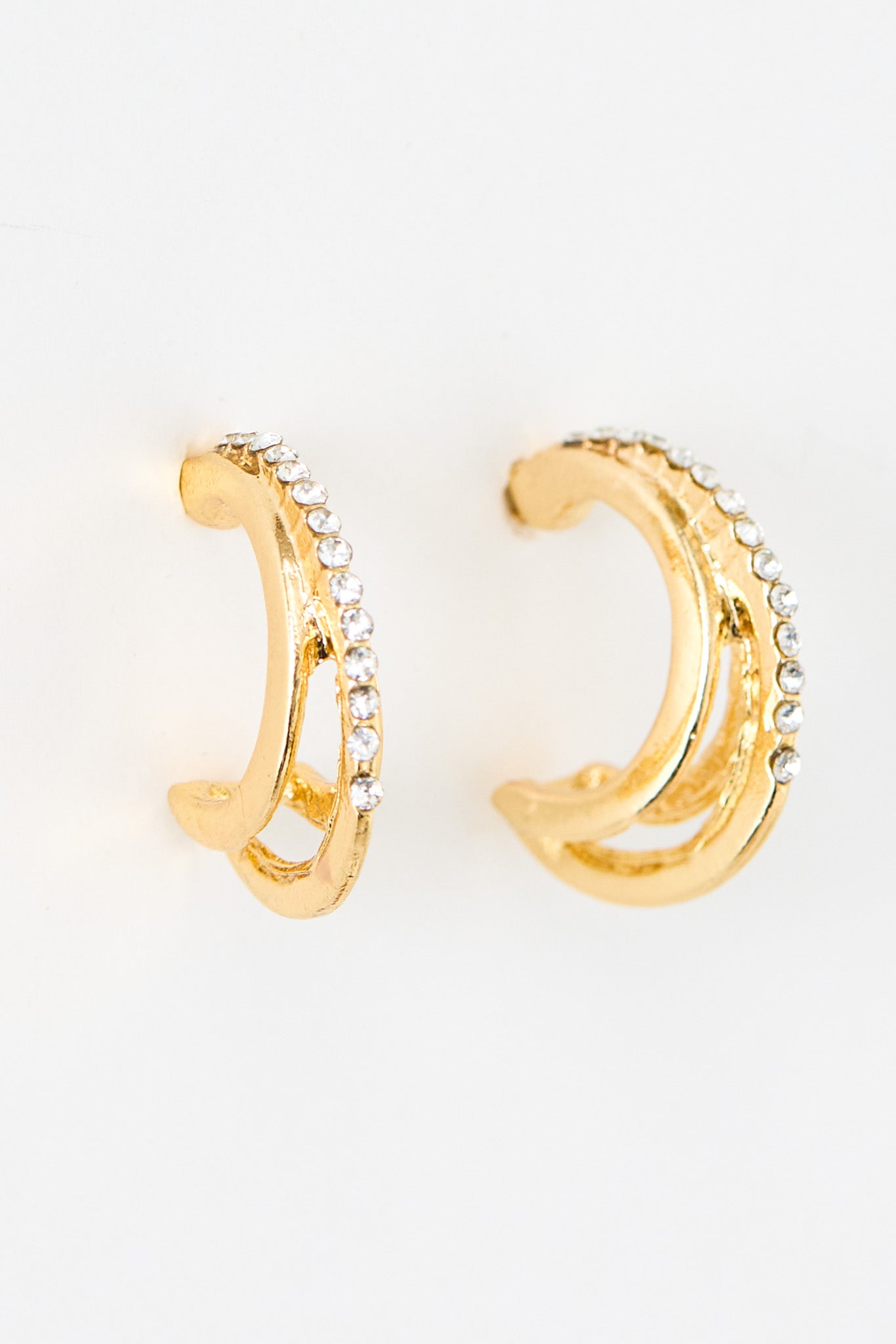 Small Rhinestone Triple Hoop Earrings