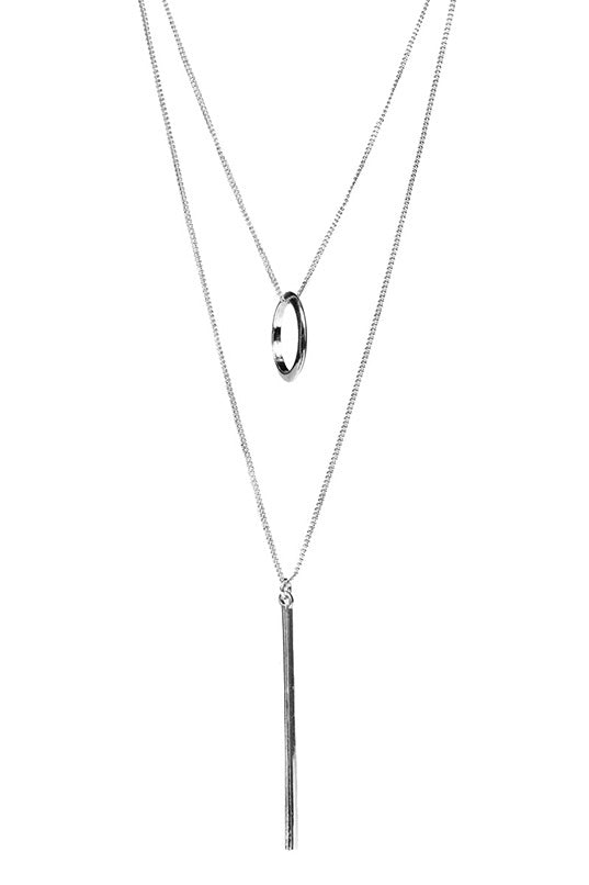 Double Necklace with Bar and Circle Pendant