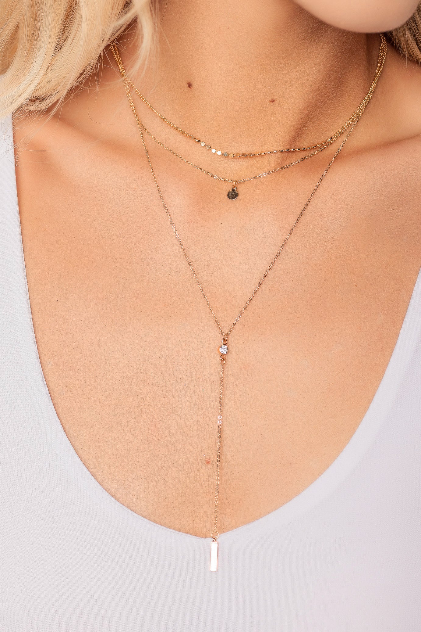 Triple Strand Lariat Necklace