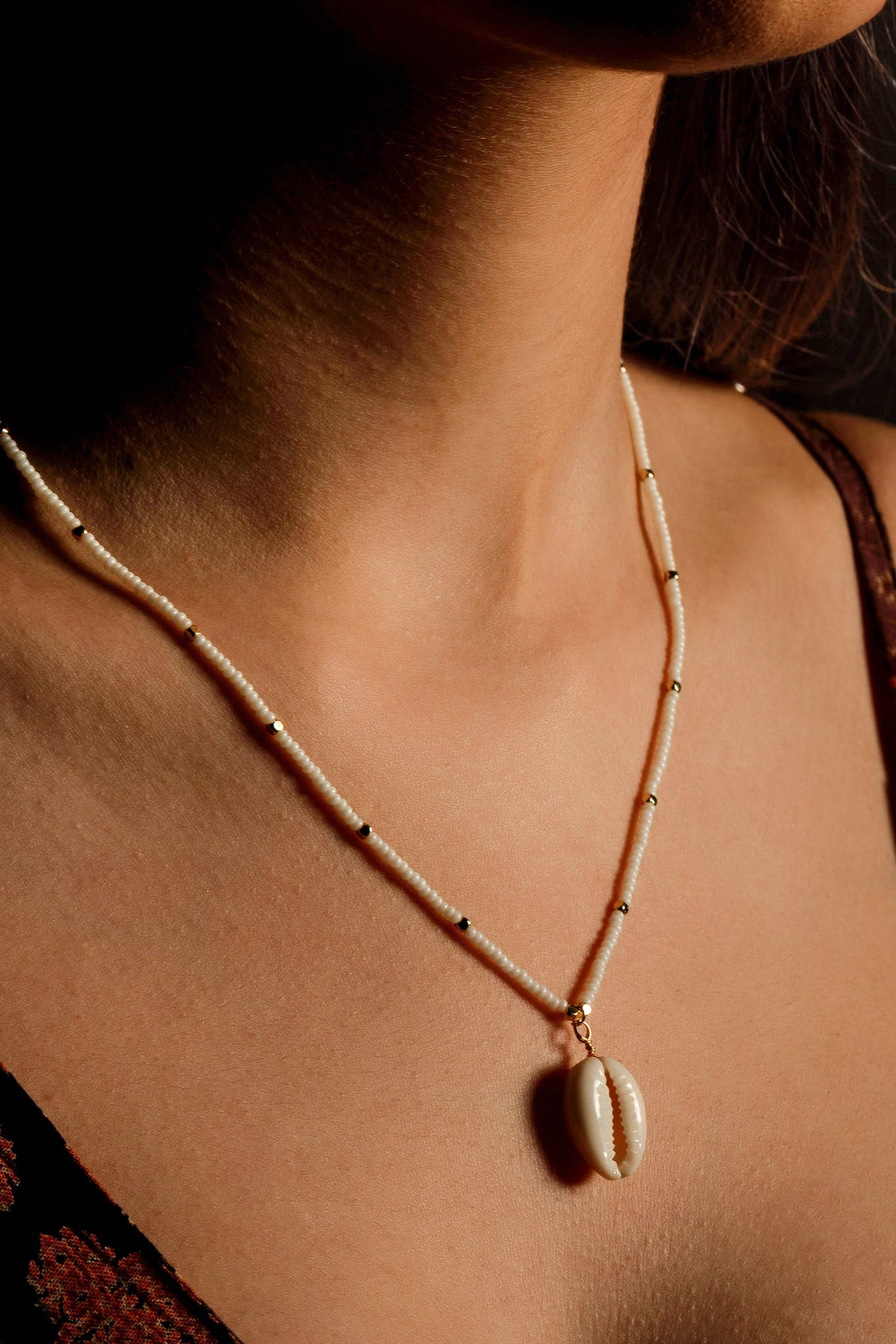 Beaded Necklace with Shell Pendant